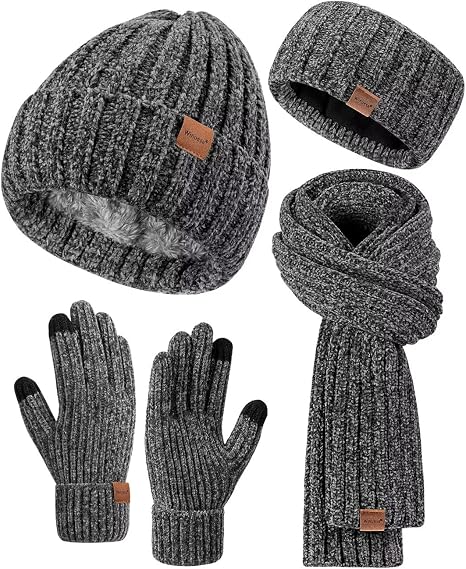 Women Beanie Scarf Gloves Headband Set
