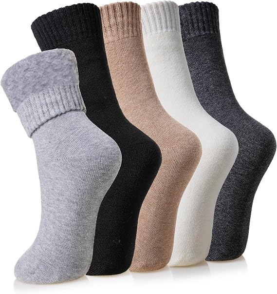 Durable Camping Velice Winter Warm Thermal Socks for Women Extra Thick Insulated Heated Crew Boot Socks for Cold Weather 5 PairsThermos