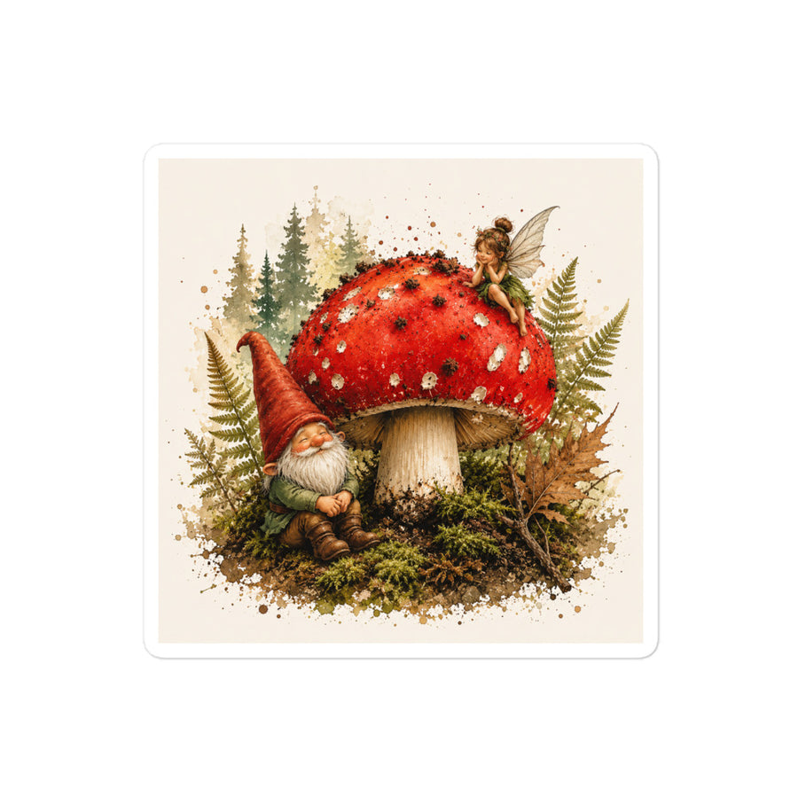 Red Mushroom & Forest Gnome Kiss-Cut Sticker
